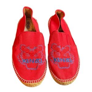 KENZO Paris Red Tiger Head Embroidered Canvas Espadrilles Women Size 42 or 12
